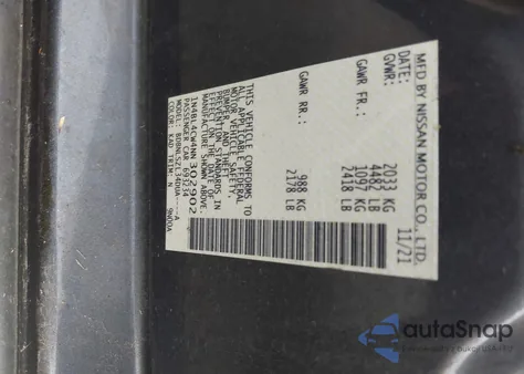 2022 Nissan Altima Sr Intelligent Awd from USA, damaged, VIN 1N4BL4CW4NN302902